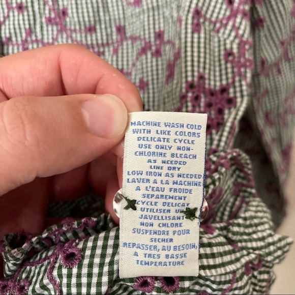 Anthropologie Gingham Embroidered Floral Eyelet Button Down Shirt Top by Odille - Picture 9 of 9